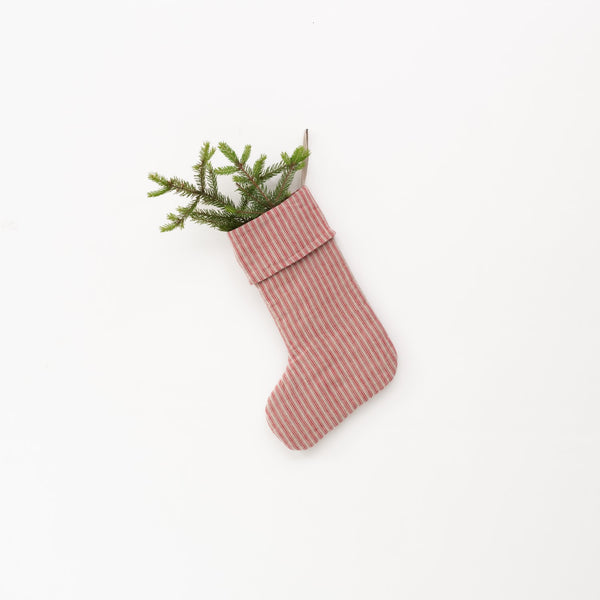 linen tales Red Natural Stripes Linen Christmas Stocking