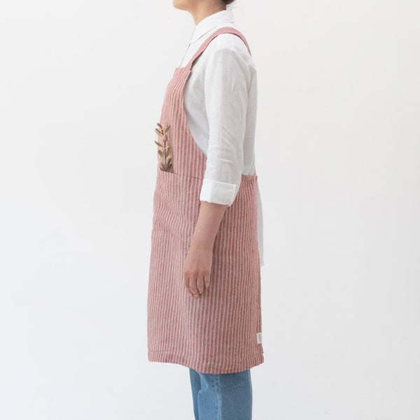Linen Tales Red Natural Stripes Linen Crossback Apron