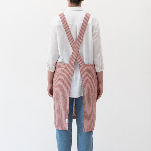Linen Tales Red Natural Stripes Linen Crossback Apron