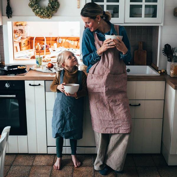 Linen Tales Red Natural Stripes Linen Crossback Apron