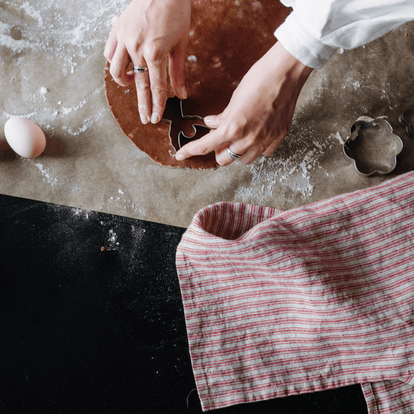 Linen Tales Red Natural Stripes Linen Kitchen Towel