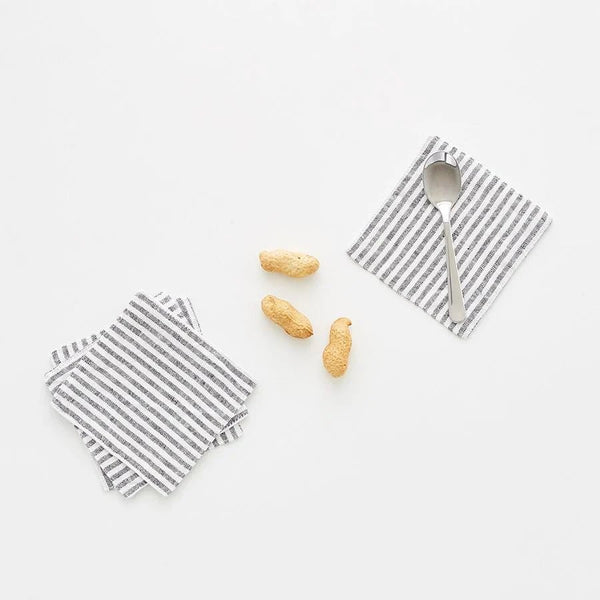 linen tales Thin Black Stripes Linen Coasters Set of 4