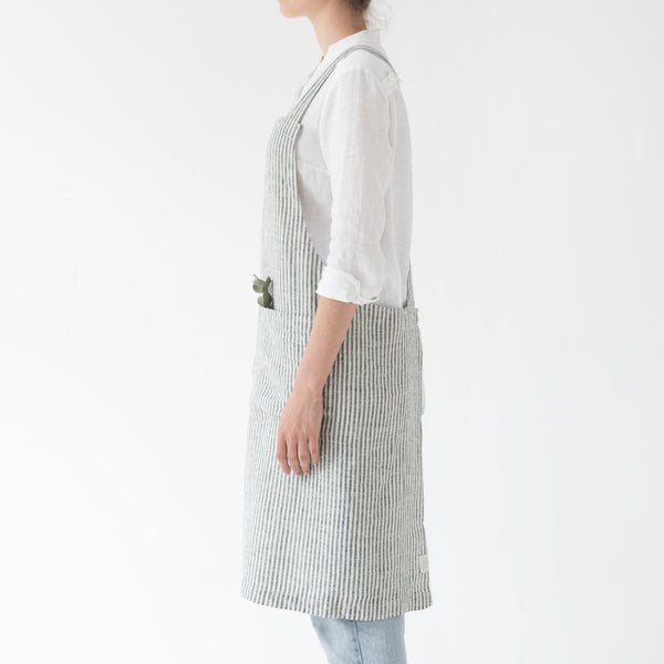 Linen Tales Thin Black Stripes Linen Crossback Apron