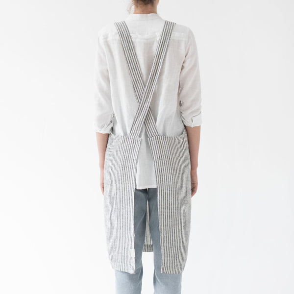 Linen Tales Thin Black Stripes Linen Crossback Apron