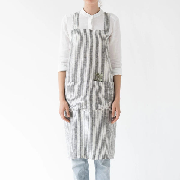 linen tales Thin Black Stripes Linen Crossback Apron