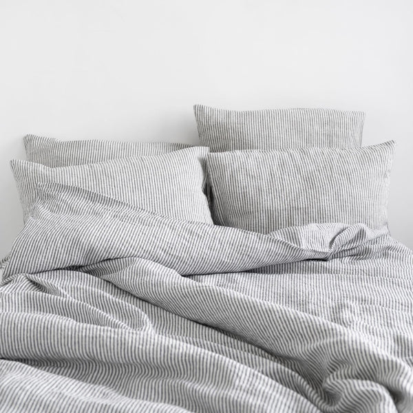 Linen Tales Thin Black Stripes Linen Duvet Cover Set