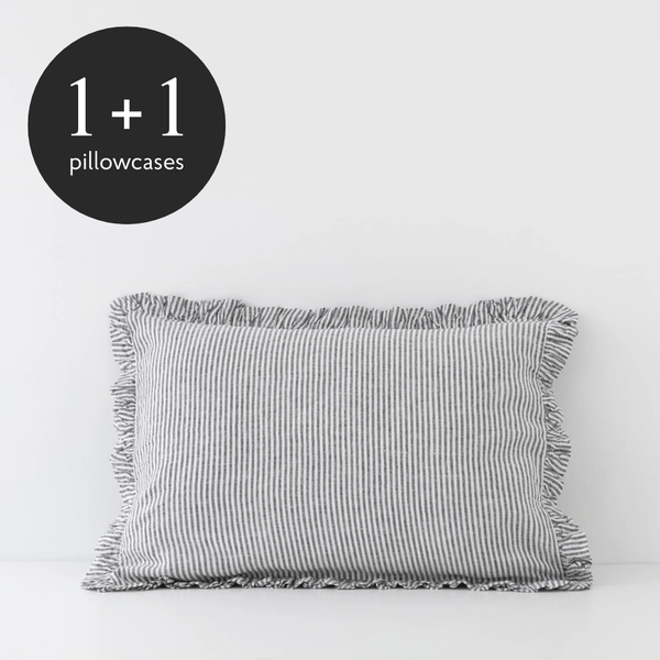 linen tales Thin Black Stripes Linen Pillowcase with Frills