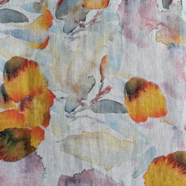 linen tales Unwashed Orange Flow on Light Natural Linen Fabric 185 g/sq.m
