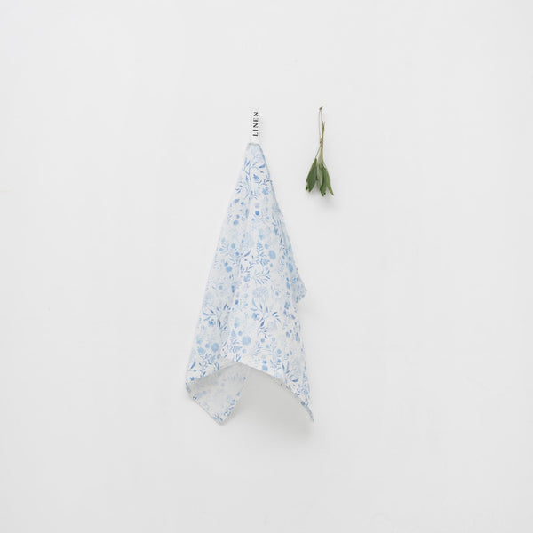 linen tales White Botanical Blue Linen Kitchen Towel