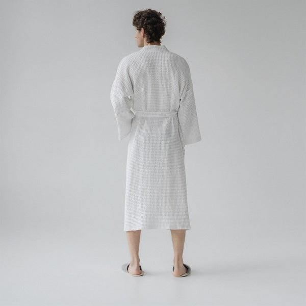 Linen Tales White Linen & Cotton Honeycomb Waffle Bathrobe