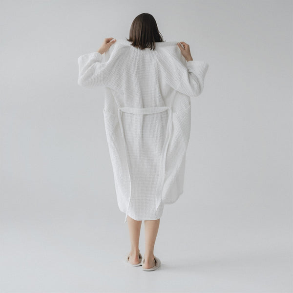 Linen Tales White Linen & Cotton Honeycomb Waffle Bathrobe