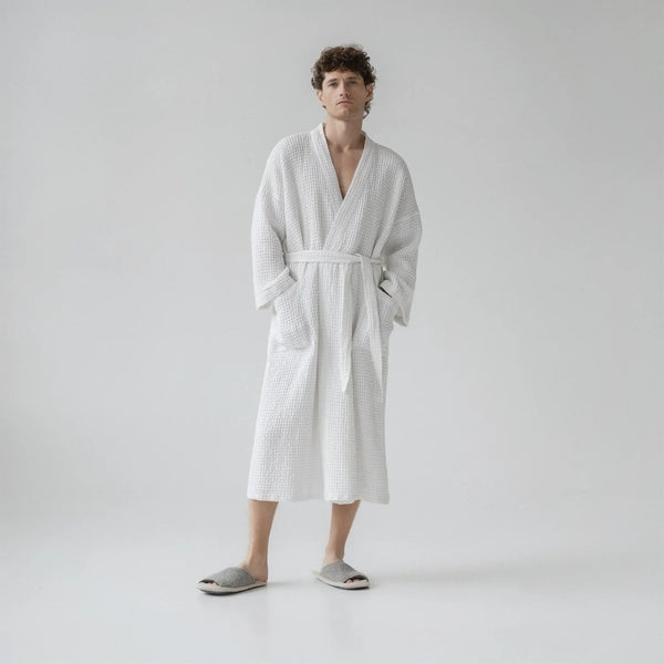 linen tales White Linen & Cotton Honeycomb Waffle Bathrobe