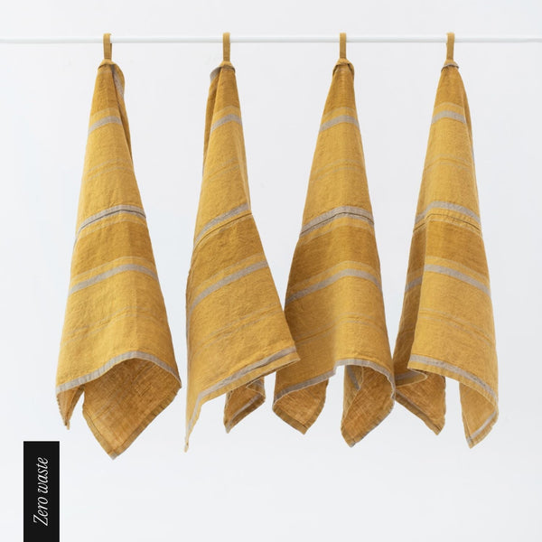 linen tales Zero Waste Amber Bronze Stripes Linen Kitchen Towels Set of 4