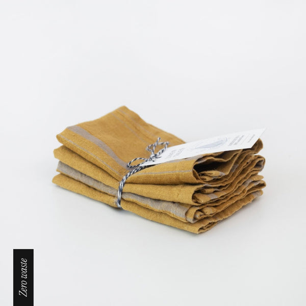linen tales Zero Waste Amber Bronze Stripes Linen Napkins Set of 4