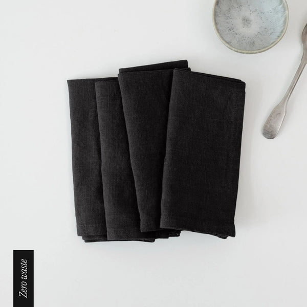 linen tales Zero Waste Black Linen Napkins Set of 4