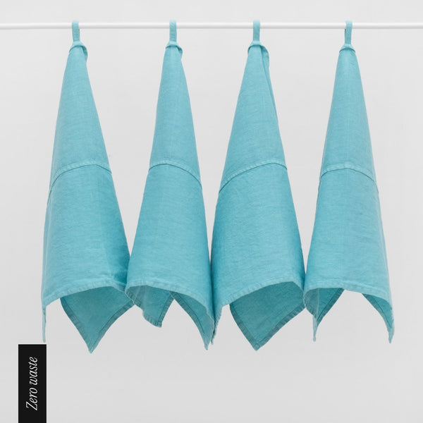 linen tales Zero Waste Coastal Blue Linen Kitchen Towels Set of 4