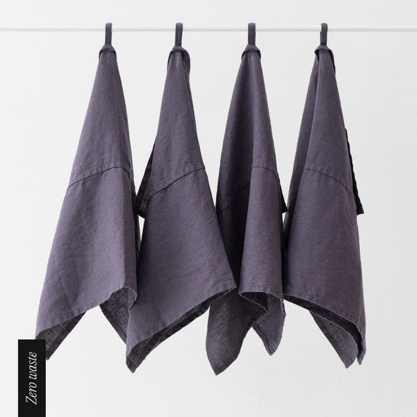 linen tales Zero Waste Dark Grey Linen Kitchen Towels Set of 4