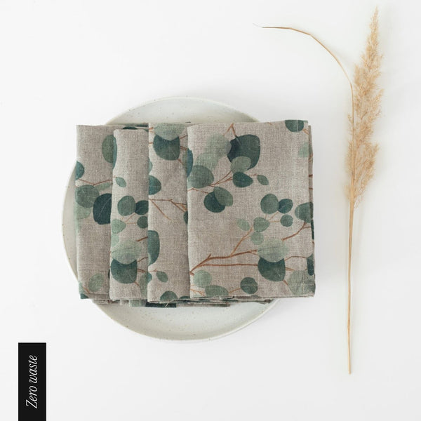 linen tales Zero Waste Eucalyptus on Natural Linen Napkins Set of 4