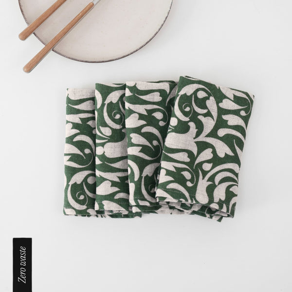 linen tales Zero Waste Evergreen Damask Linen Napkins Set of 4
