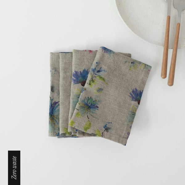 linen tales Zero Waste Flowers on Natural Linen Napkins Set of 4
