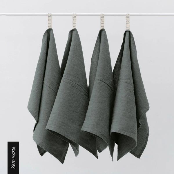linen tales Zero Waste Forest Green Linen Kitchen Towels Set of 4