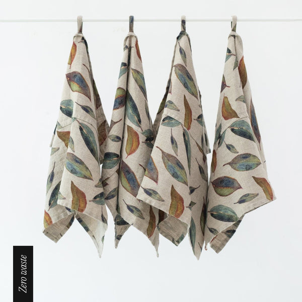 linen tales Zero Waste Golden Fall on Natural Linen Kitchen Towels Set of 4