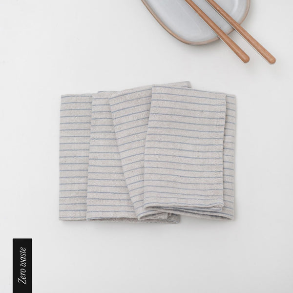 linen tales Zero Waste Grey Blue Pinstripe Rustic Linen Napkins Set of 4