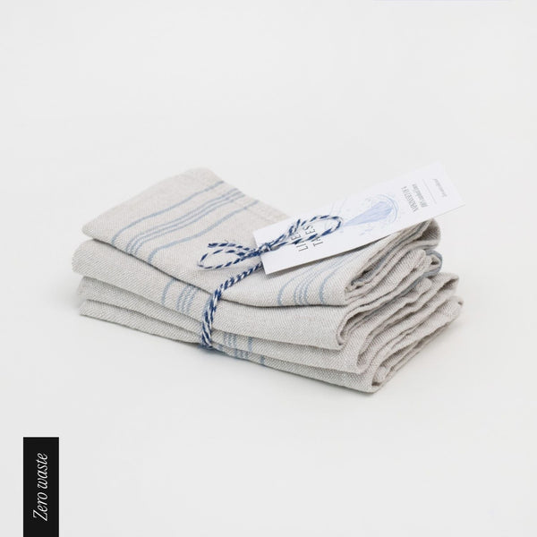 linen tales Zero Waste Grey Blue Wide Stripe Rustic Linen Napkins Set of 4