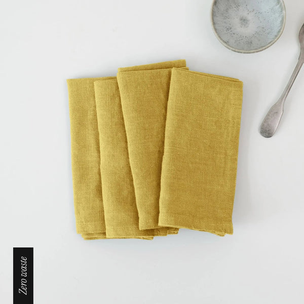 linen tales Zero Waste Lemon Curry Linen Napkins Set of 4