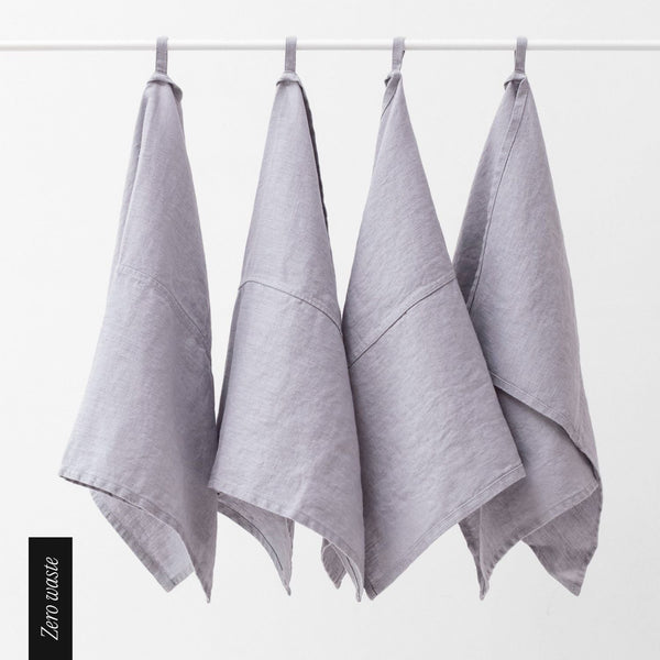 linen tales Zero Waste Light Grey Linen Kitchen Towels Set of 4