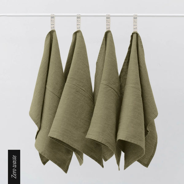 linen tales Zero Waste Martini Olive Linen Kitchen Towels Set of 4