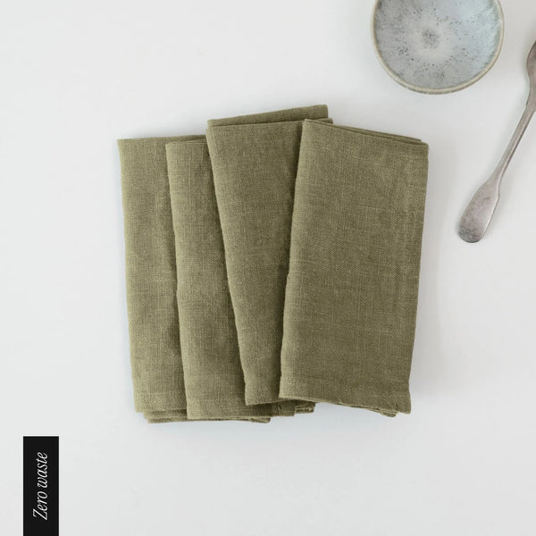 linen tales Zero Waste Martini Olive Linen Napkins Set of 4