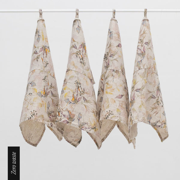 linen tales Zero Waste Meadow on Natural Linen Kitchen Towels Set of 4