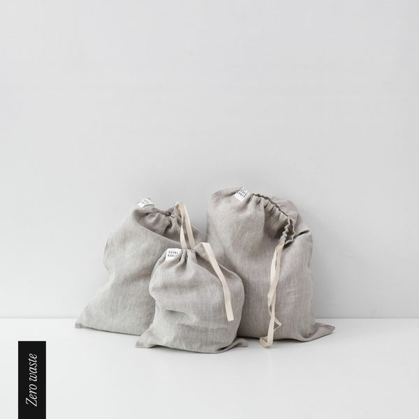 linen tales Zero Waste Melange Linen Drawstring Bags Set of 3