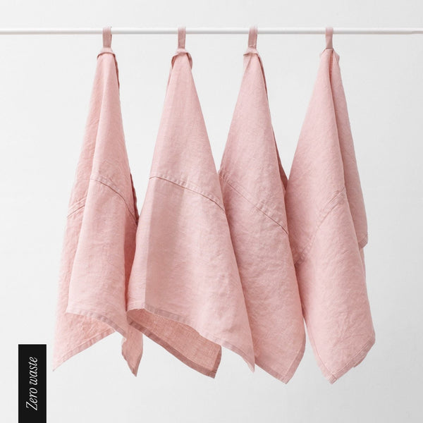 linen tales Zero Waste Misty Rose Linen Kitchen Towels Set of 4