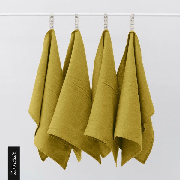 linen tales Zero Waste Moss Green Linen Kitchen Towels Set of 4
