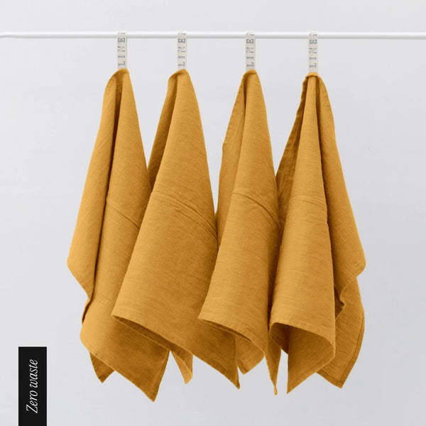 linen tales Zero Waste Mustard Linen Kitchen Towels Set of 4