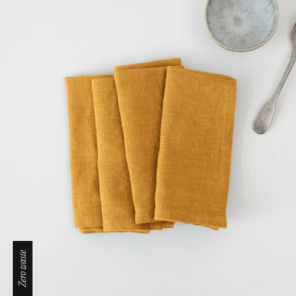 linen tales Zero Waste Mustard Linen Napkins Set of 4