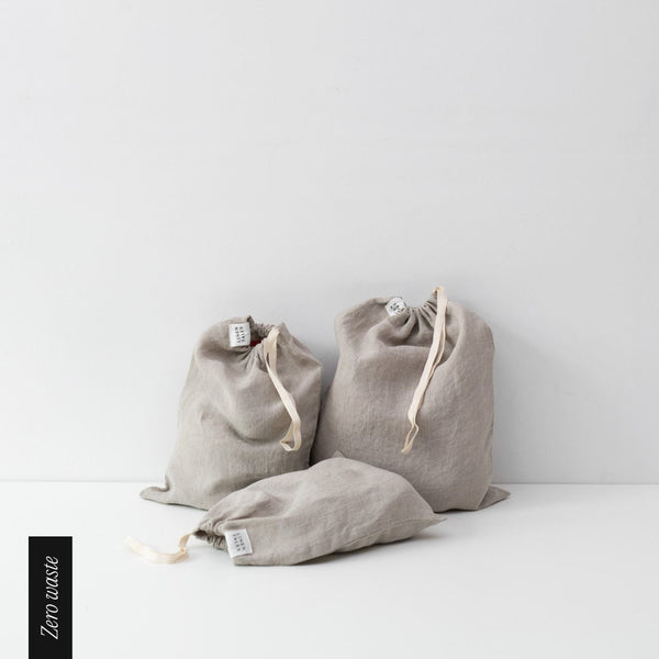 linen tales Zero Waste Natural Linen Drawstring Bags Set of 3