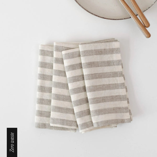 linen tales Zero Waste Natural White Stripes Linen Napkins Set of 4