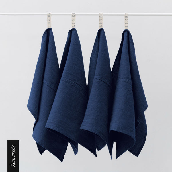 linen tales Zero Waste Navy Linen Kitchen Towels Set of 4