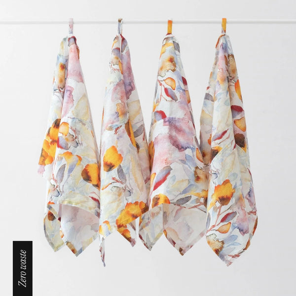 linen tales Zero Waste Orange Flow Linen Kitchen Towels Set of 4