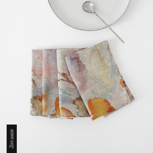 linen tales Zero Waste Orange Flow Linen Napkins Set of 4