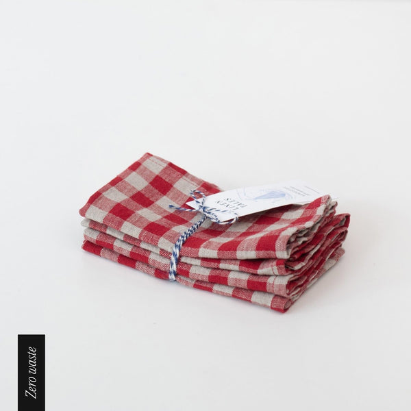 linen tales Zero Waste Red Gingham Linen Napkins Set of 4