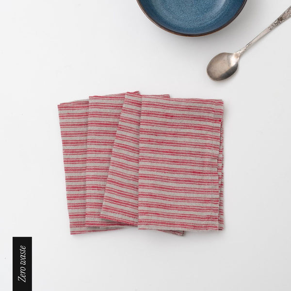 linen tales Zero Waste Red Natural Stripes Linen Napkins Set of 4
