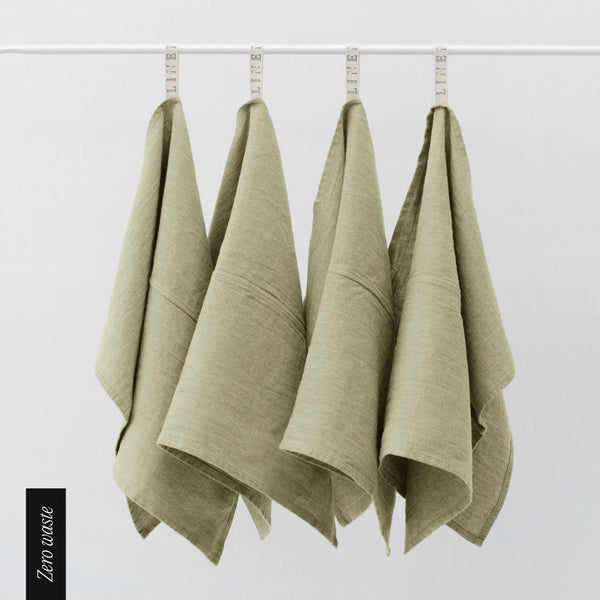 linen tales Zero Waste Sage Linen Kitchen Towels Set of 4