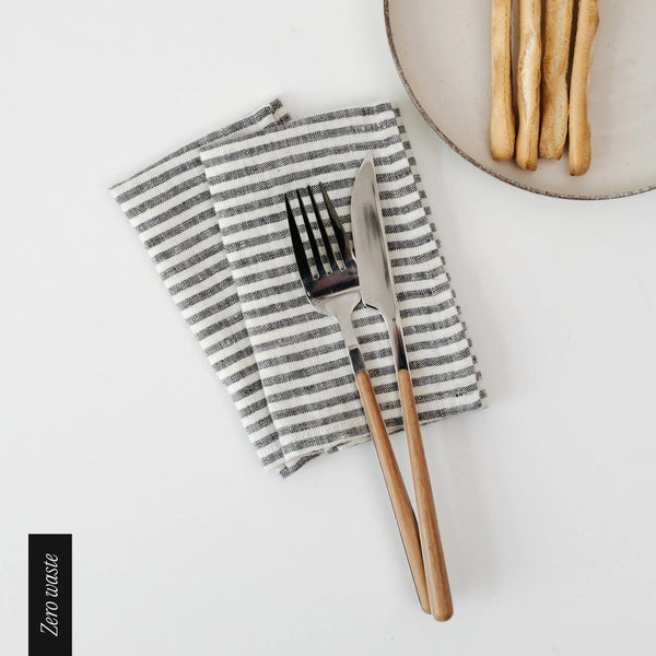 linen tales Zero Waste Thin Black Stripes Linen Napkins Set of 4