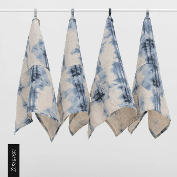 linen tales Zero Waste Tie Dye on Natural Linen Kitchen Towels Set of 4