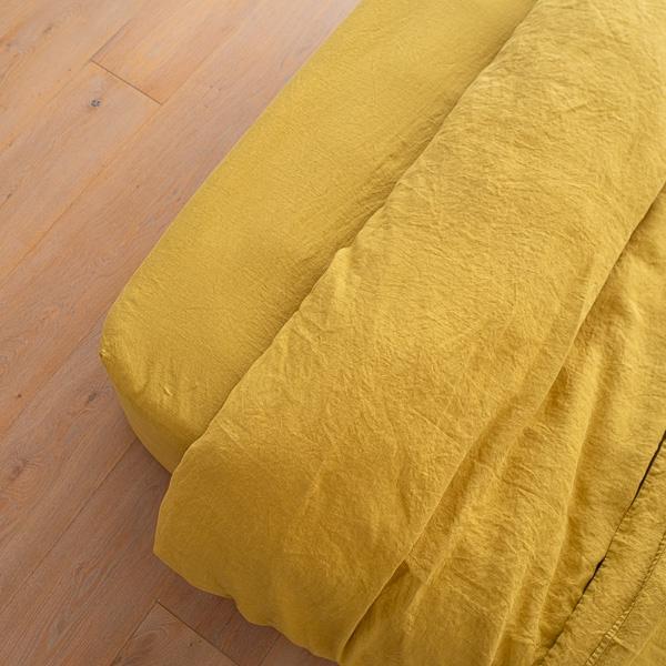Linenme Antique Gold Linen Fitted Sheet Stone Washed