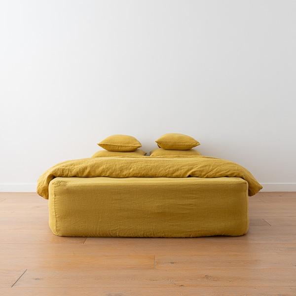 linenme Antique Gold Linen Fitted Sheet Stone Washed